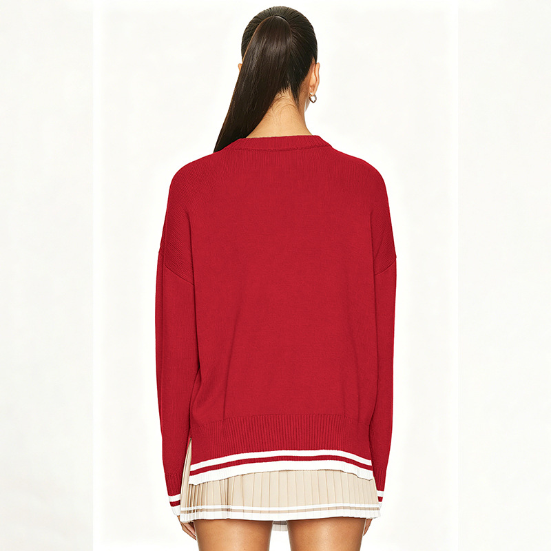 Women's Solid Crewneck Loose Long Sleeve Jacquard Knit Pullover Sweater
