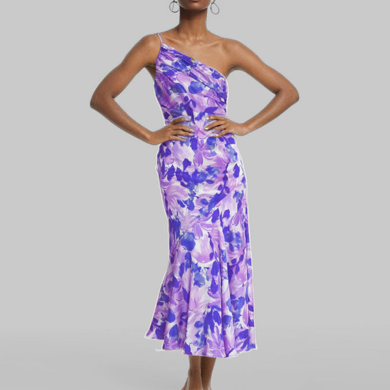 Floral Print Asymmetric One-Shoulder Cami Dress