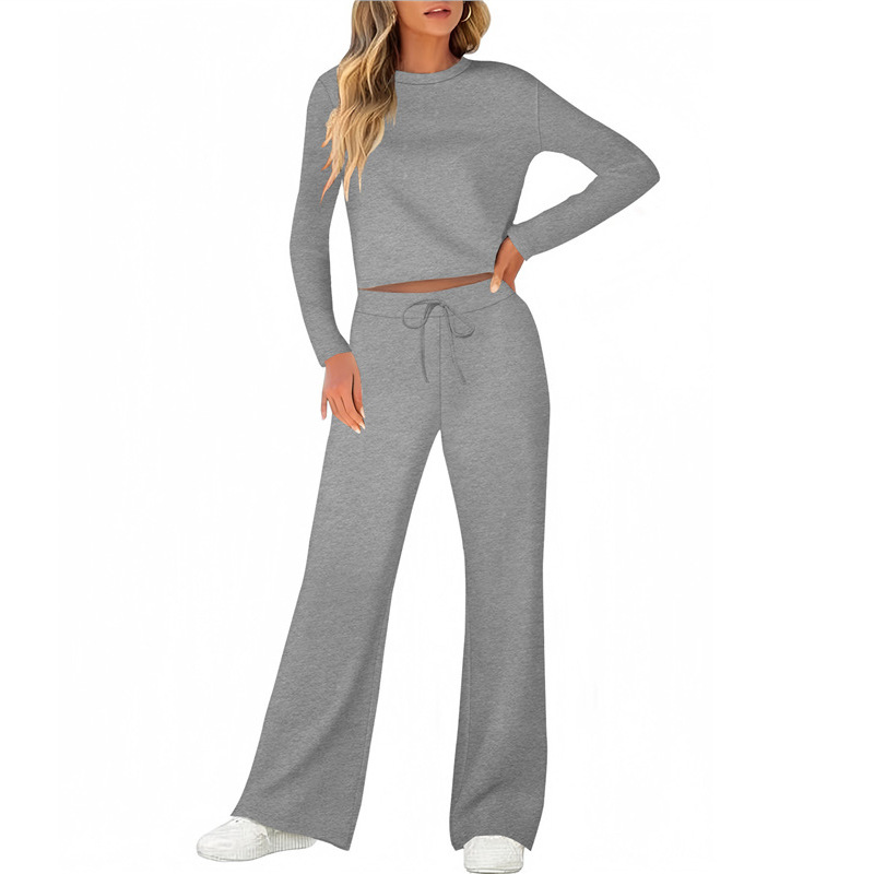 Women's Casual Two-Piece T-Shirt and Pants Set Solid Color Long Sleeve
