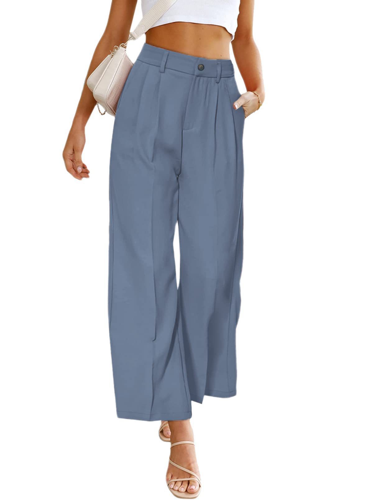Women's High-Waist Wide-Leg Dress Pants with Pockets