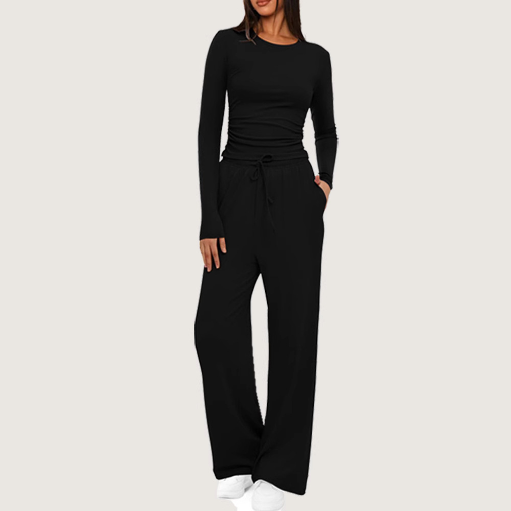 Women's Asymmetric Long Sleeve Wide Leg Pants Casual Set