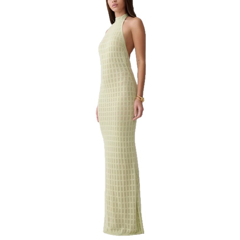 Women's Sexy Mesh Halter Neck Knit Long Dress