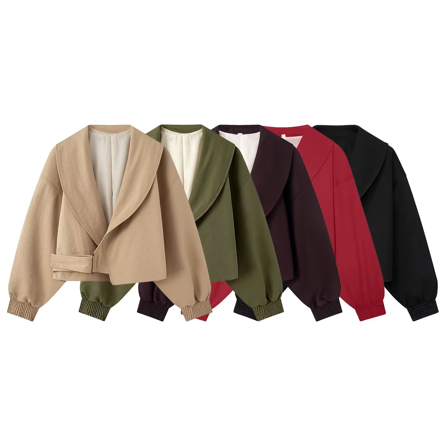 Women's Casual Loose-Fit Colorblock Blazer Jacket with Buckle and Suit Collar