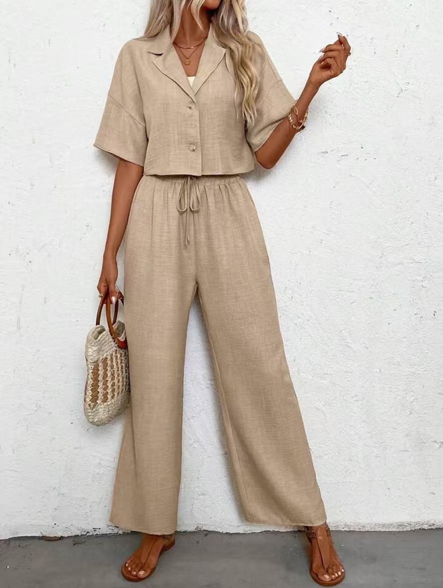 Women's Casual Wide-Leg Two-Piece Set Solid Color