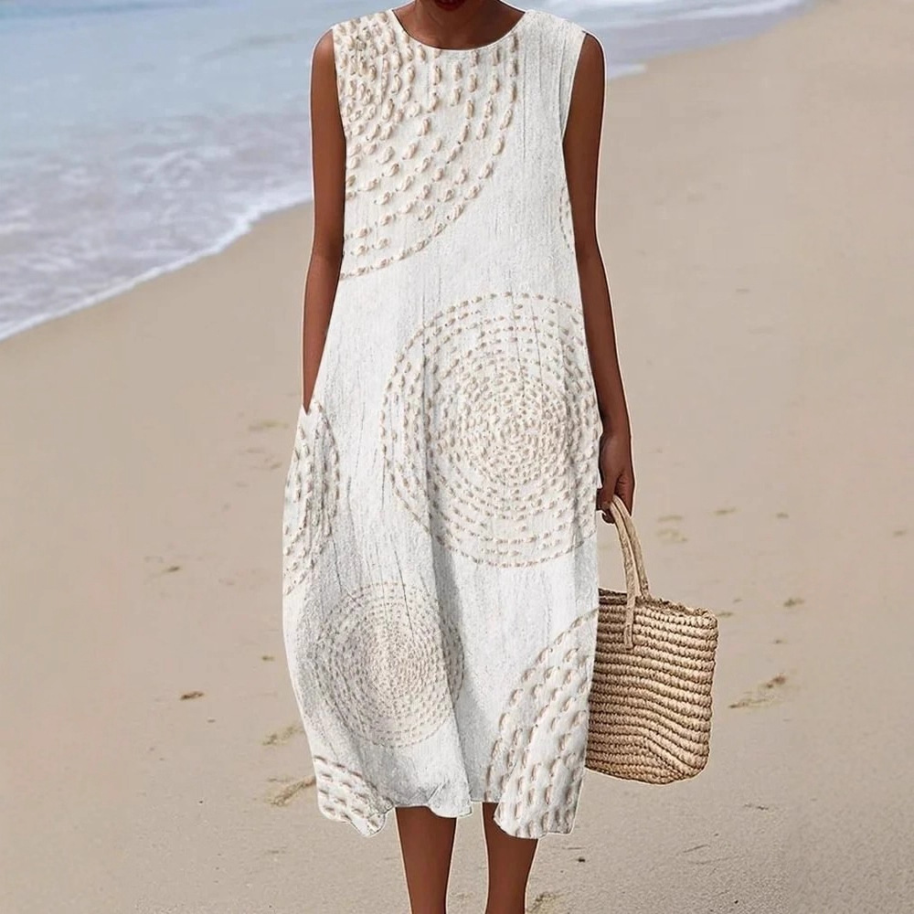 Women's Sleeveless 3D Textured Midi Dress Loose Fit