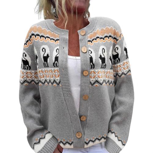Women's Animal Boho Print Button Cardigan Sweater