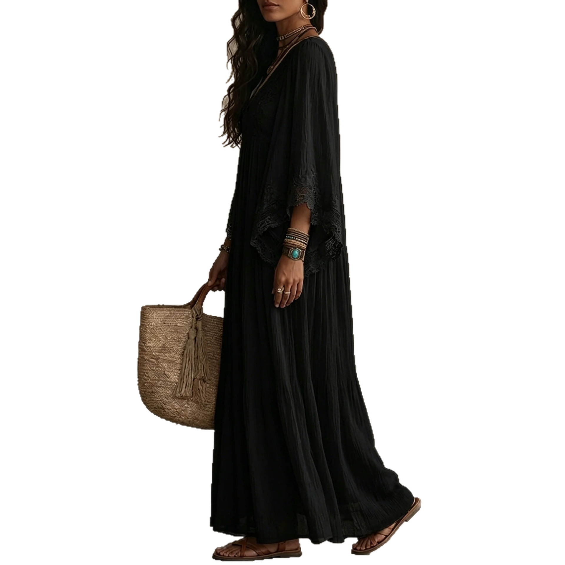 Elegant Long Sleeve Loose Flowy Maxi Dress
