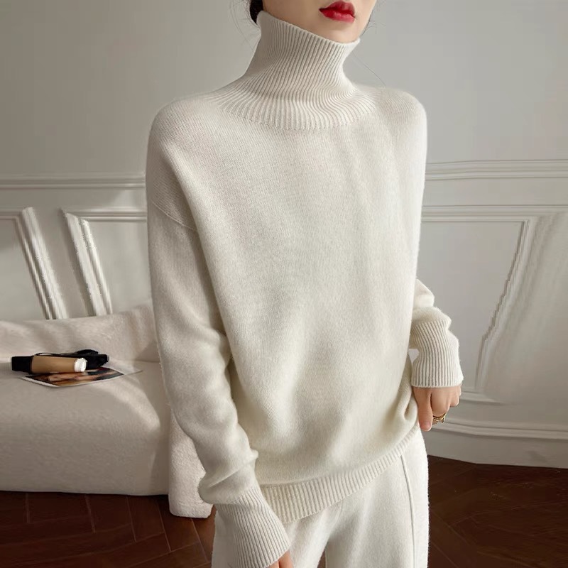 Women's Thick High-Neck Loose Knit Pullover Sweater