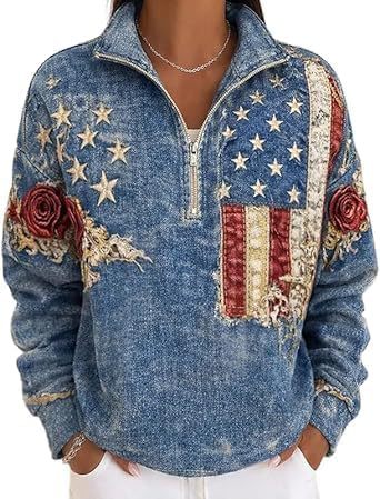 American Independence Print Half-Zip Hoodie
