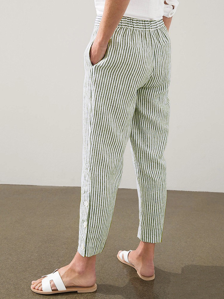 Striped Casual Pants Loose Elastic Waist Women