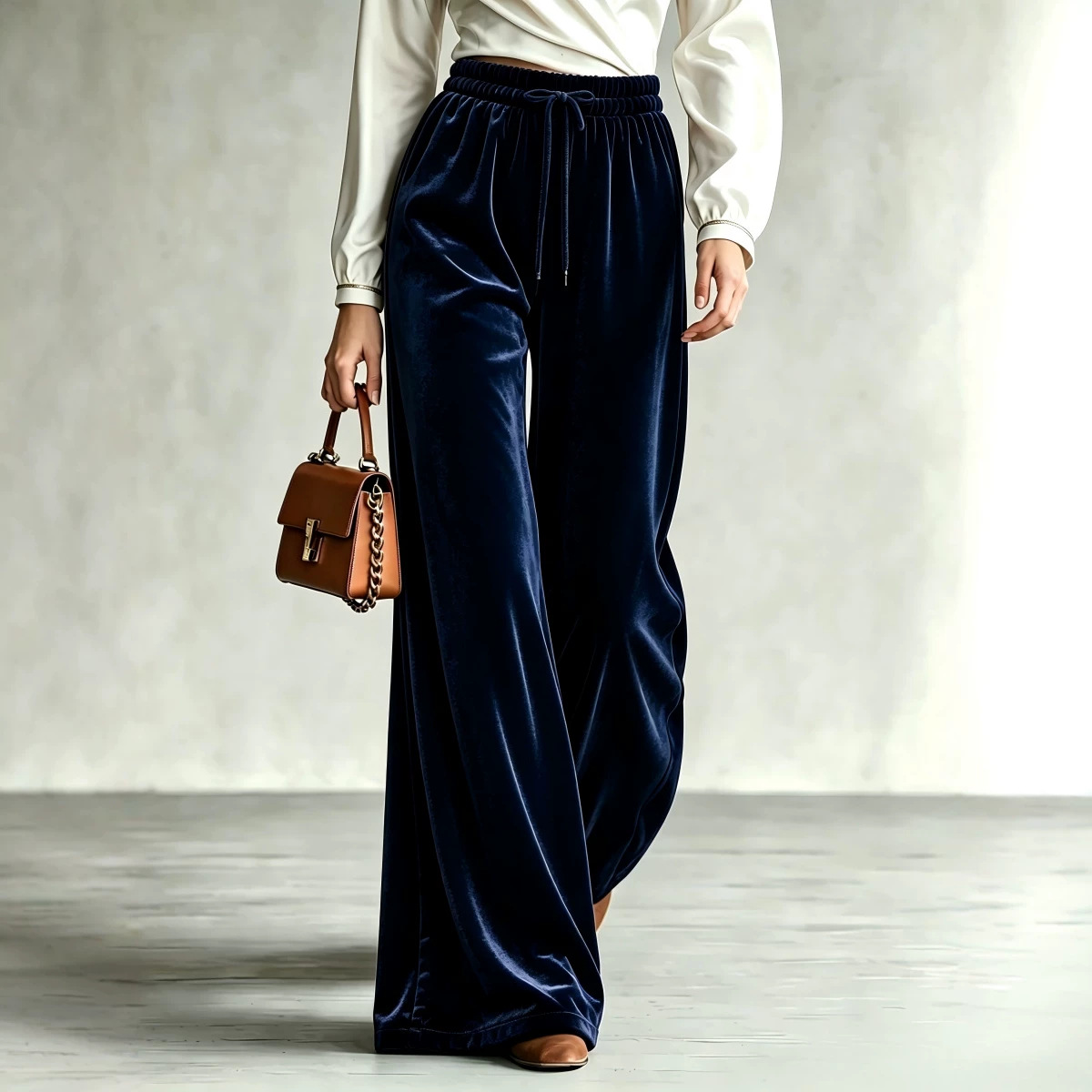 Women's High-Waist Wide-Leg Drawstring Pants with Pockets