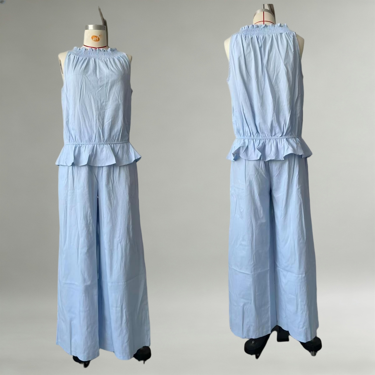 Women's Sleeveless Ruffle Top & Wide-Leg Pants Set