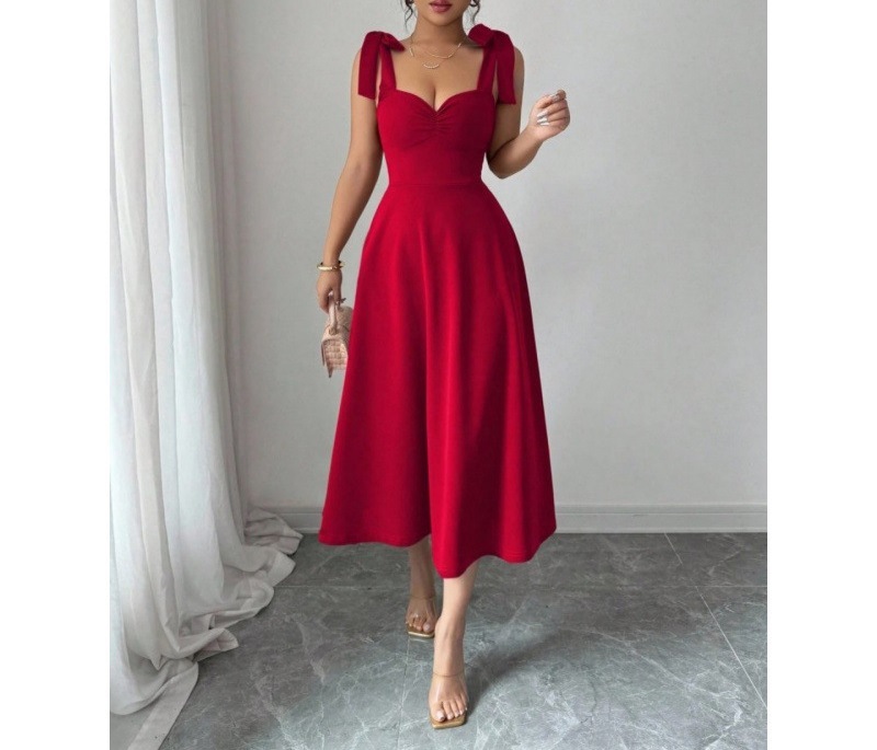 Elegant Solid Color Sleeveless Maxi Dress with Bubble Sleeves