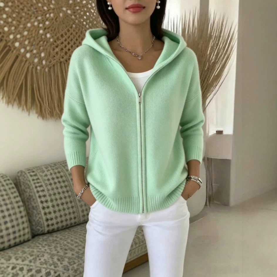 Women's Zip-Up Knit Hooded Cardigan Sweater