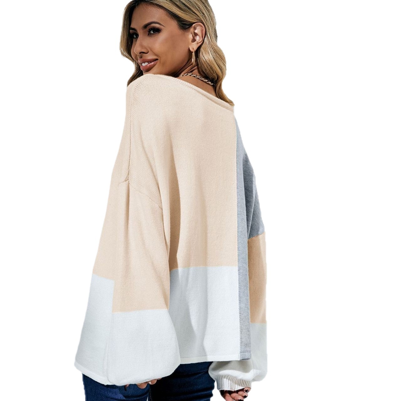 Plus Size Colorblock Knit Turtleneck Sweater