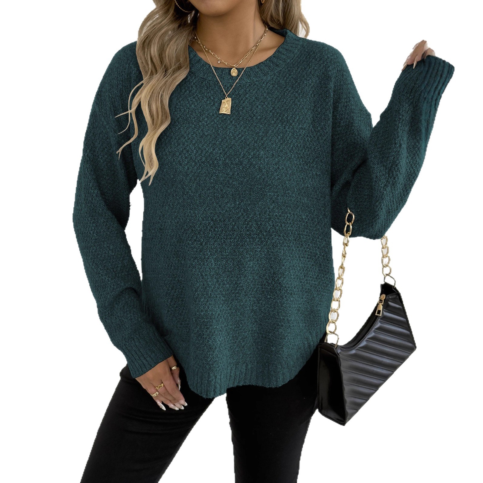 Women's Marled Knit Pullover Sweater Crew Neck Casual Top