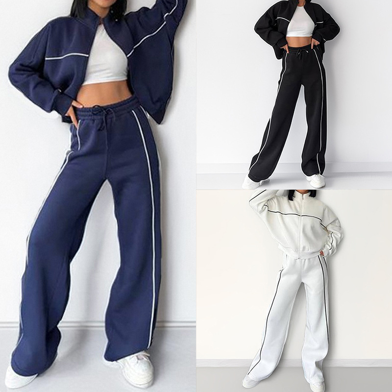 Women's Casual Striped Two-Piece Sweatsuit Set