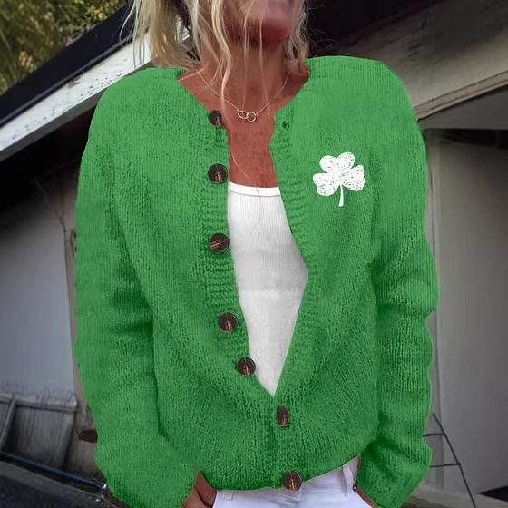 Women's Clover Print Cardigan Sweater