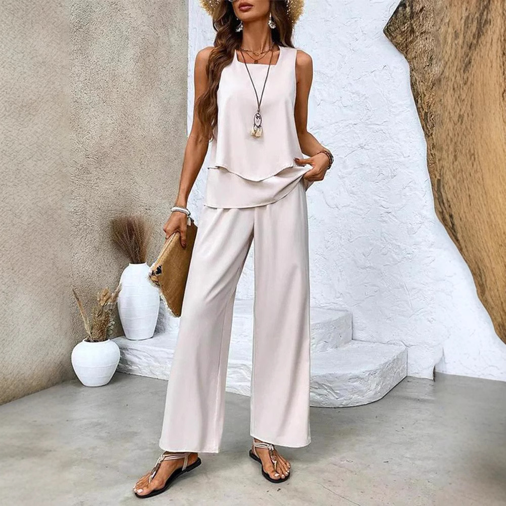 Sleeveless Double-Layer Tank Top and Pants Set