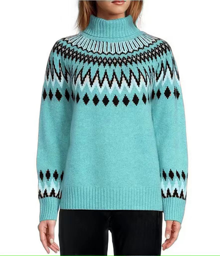 Women's Half Turtleneck Colorblock Slim Fit Knit Sweater