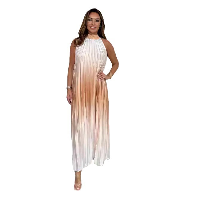 Women's Gradient Crinkle Sleeveless A-Line Maxi Dress