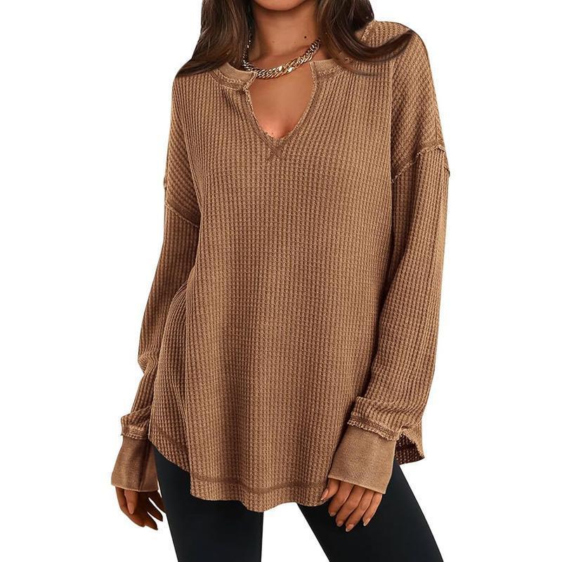 Women's Waffle Knit V-Neck Long Sleeve Cardigan