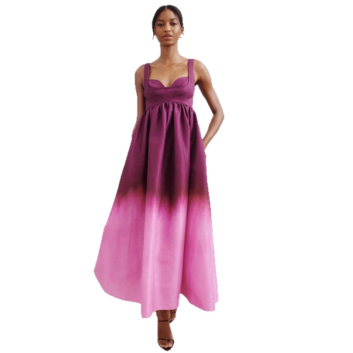 Gradient Sleeveless Lace-Up Backless Maxi Dress