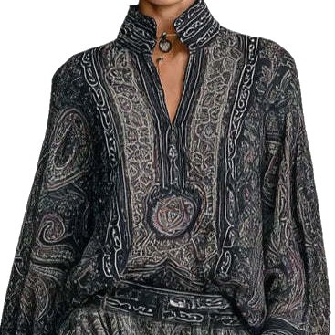 Paisley Print Retro Two-Piece Pants Set with Long-Sleeve Sweatshirt