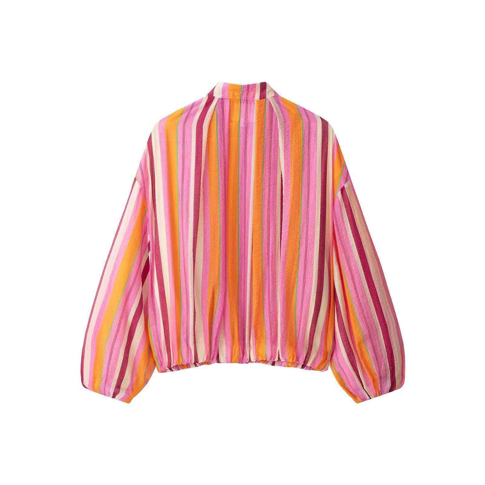 Striped Bomber Jacket Women's Casual Loose Fit Zip-Up