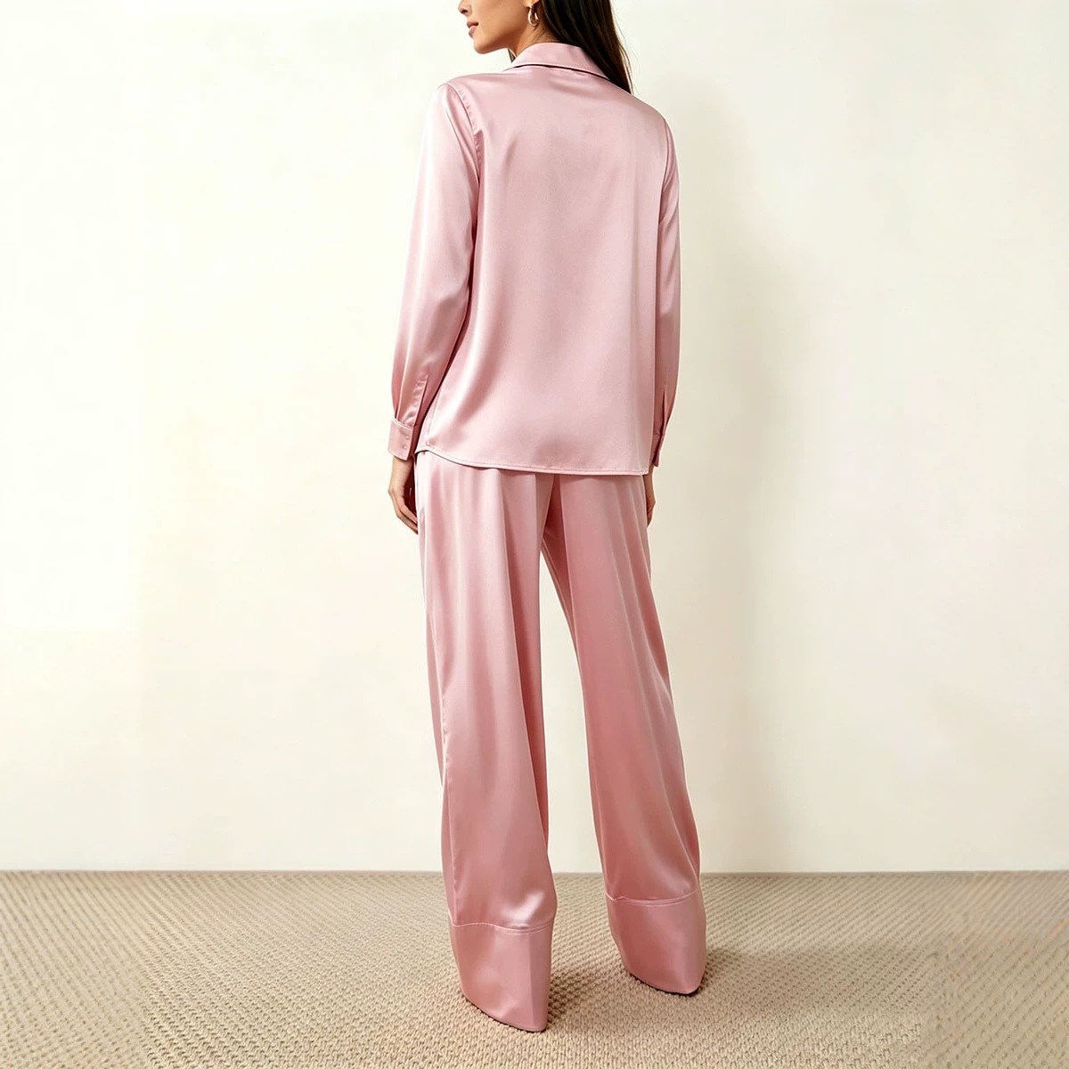 Minimalist Long-Sleeve Two-Piece Shirt Set for Women