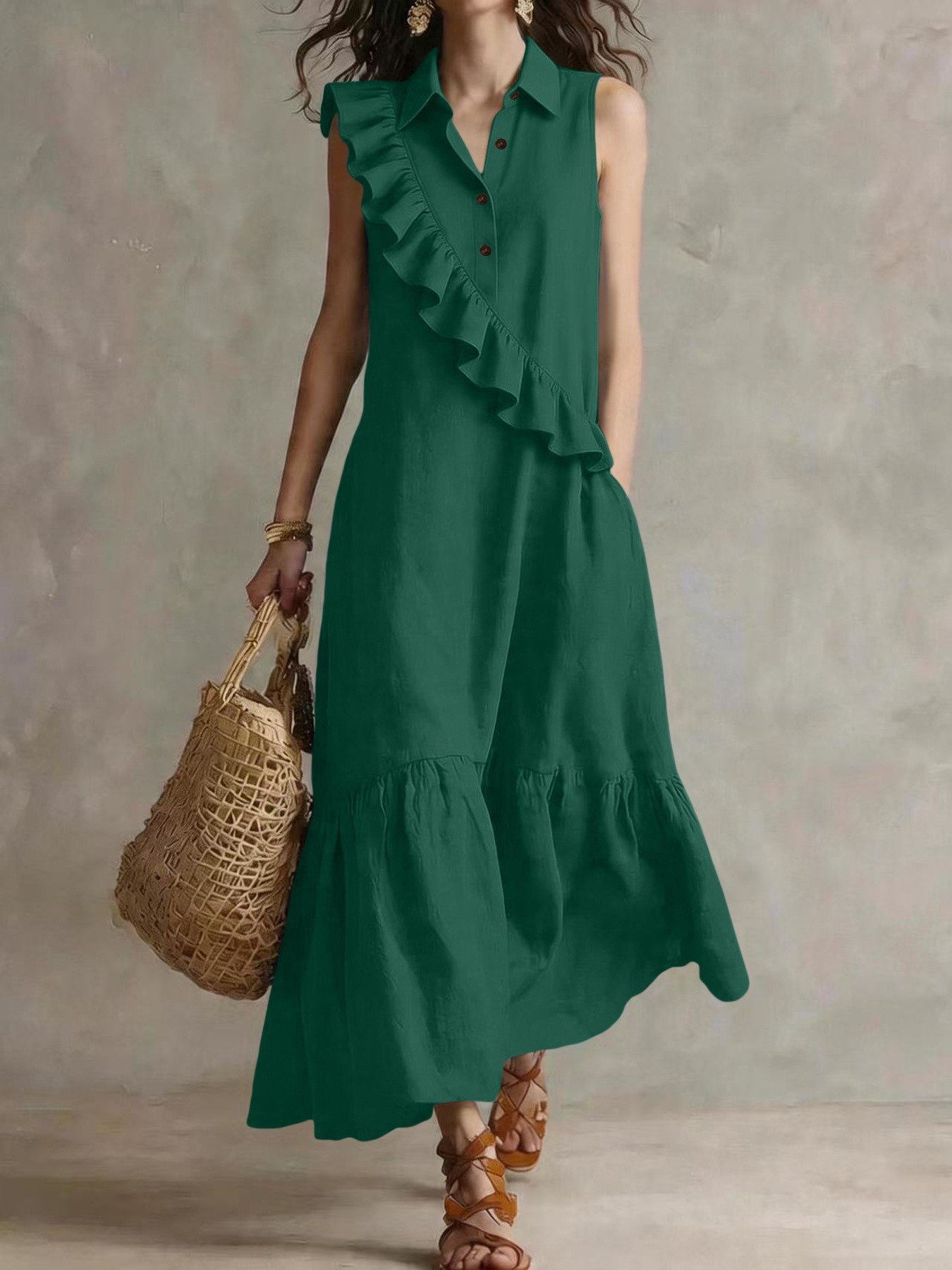 Sleeveless Blazer-Collar Midi Dress