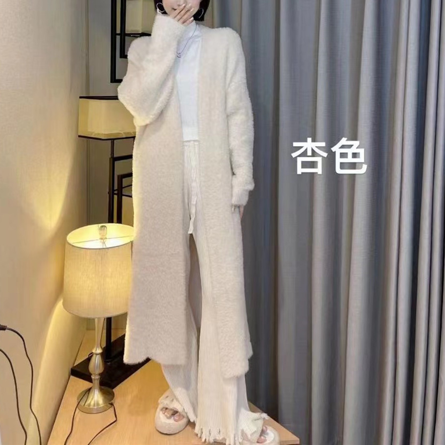 Women's Long Over-Knee Cardigan Sweater Loose Faux Mink Coat