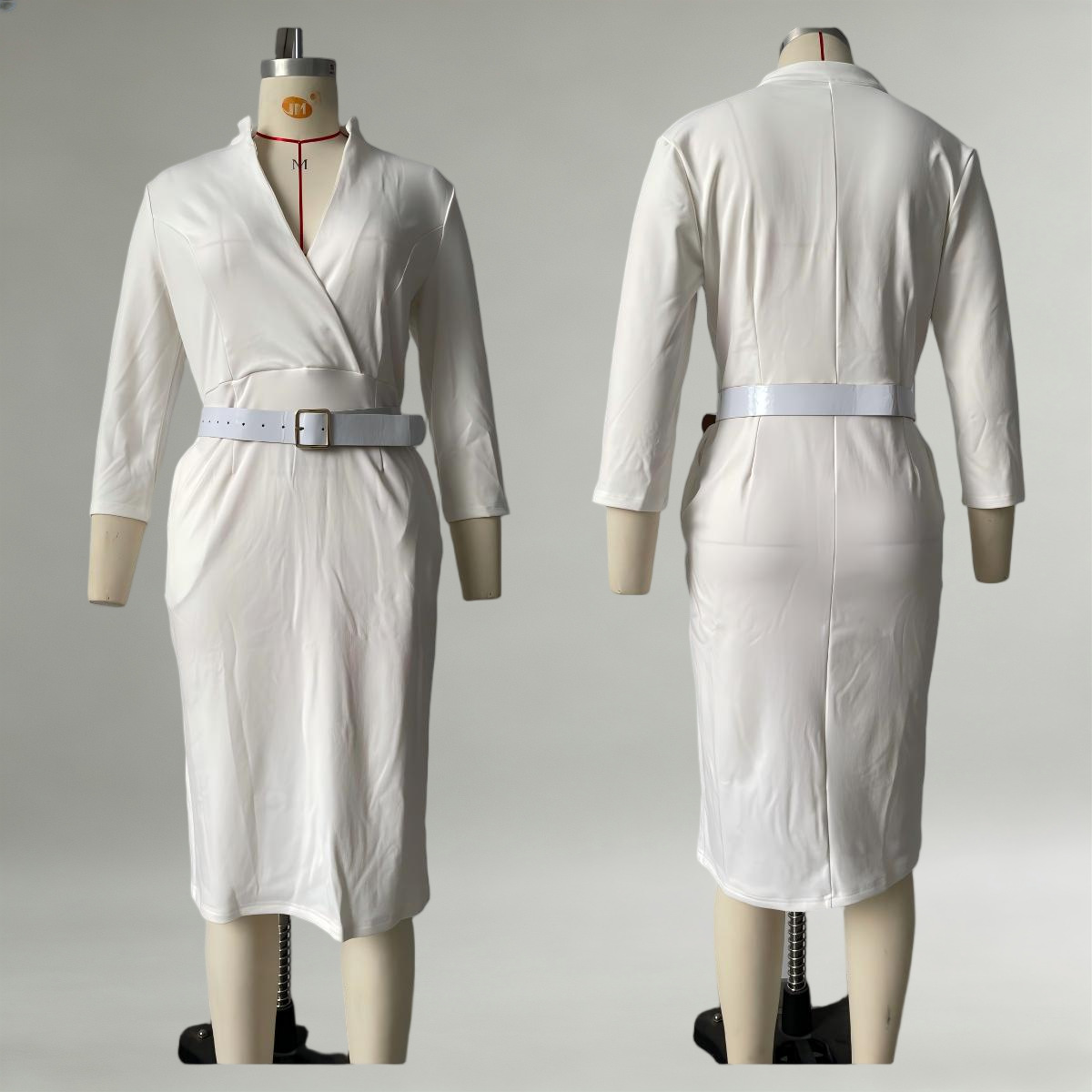 Women's V-Neck Waist-Cinched Long Dress