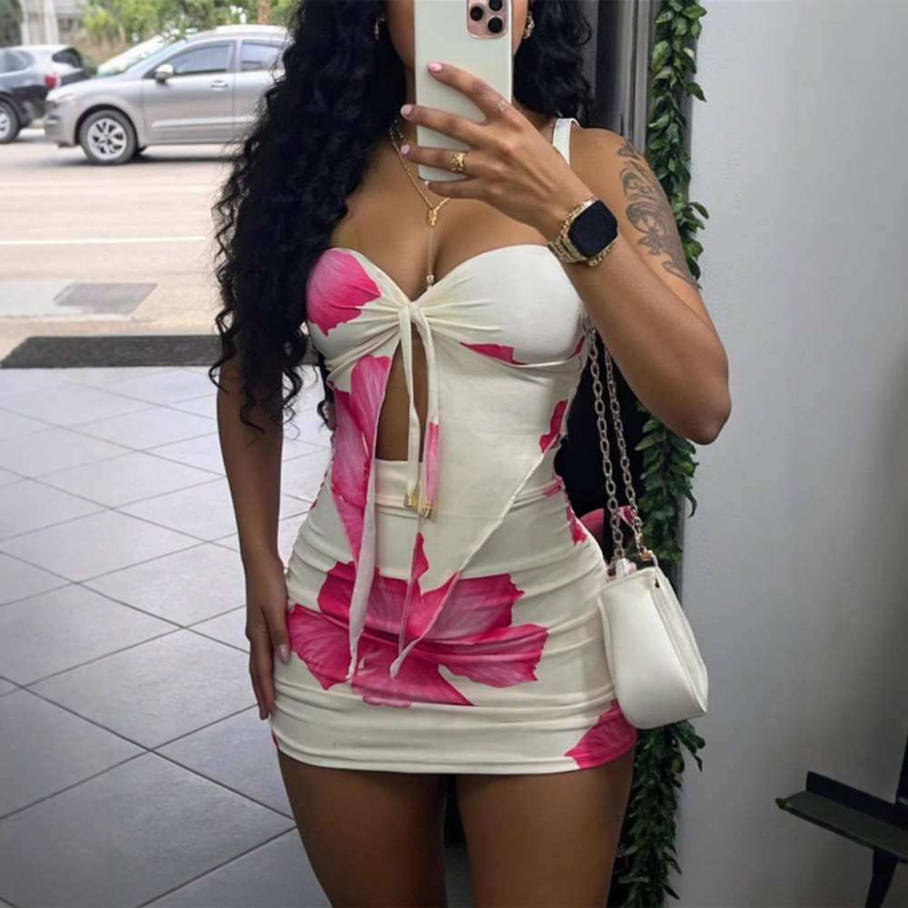 Women's Sexy Strapless Crop Top and Bodycon Mini Skirt Two-Piece Set