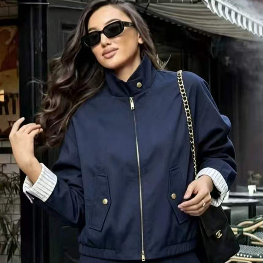 Striped Lapel Collar Loose Casual Jacket