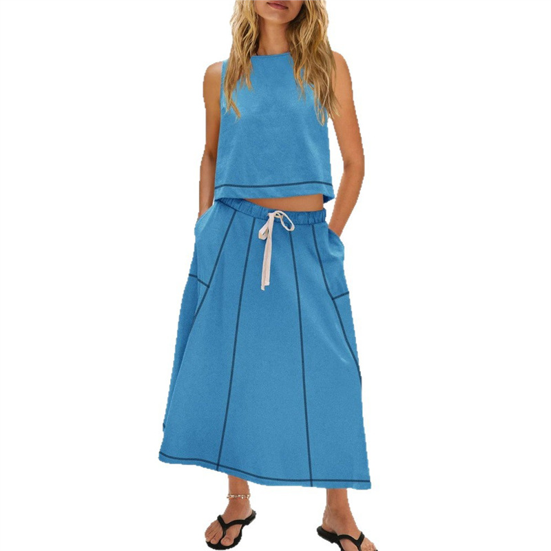 Women's Sleeveless Tank Top and Midi Skirt Two-Piece Set Colorblock