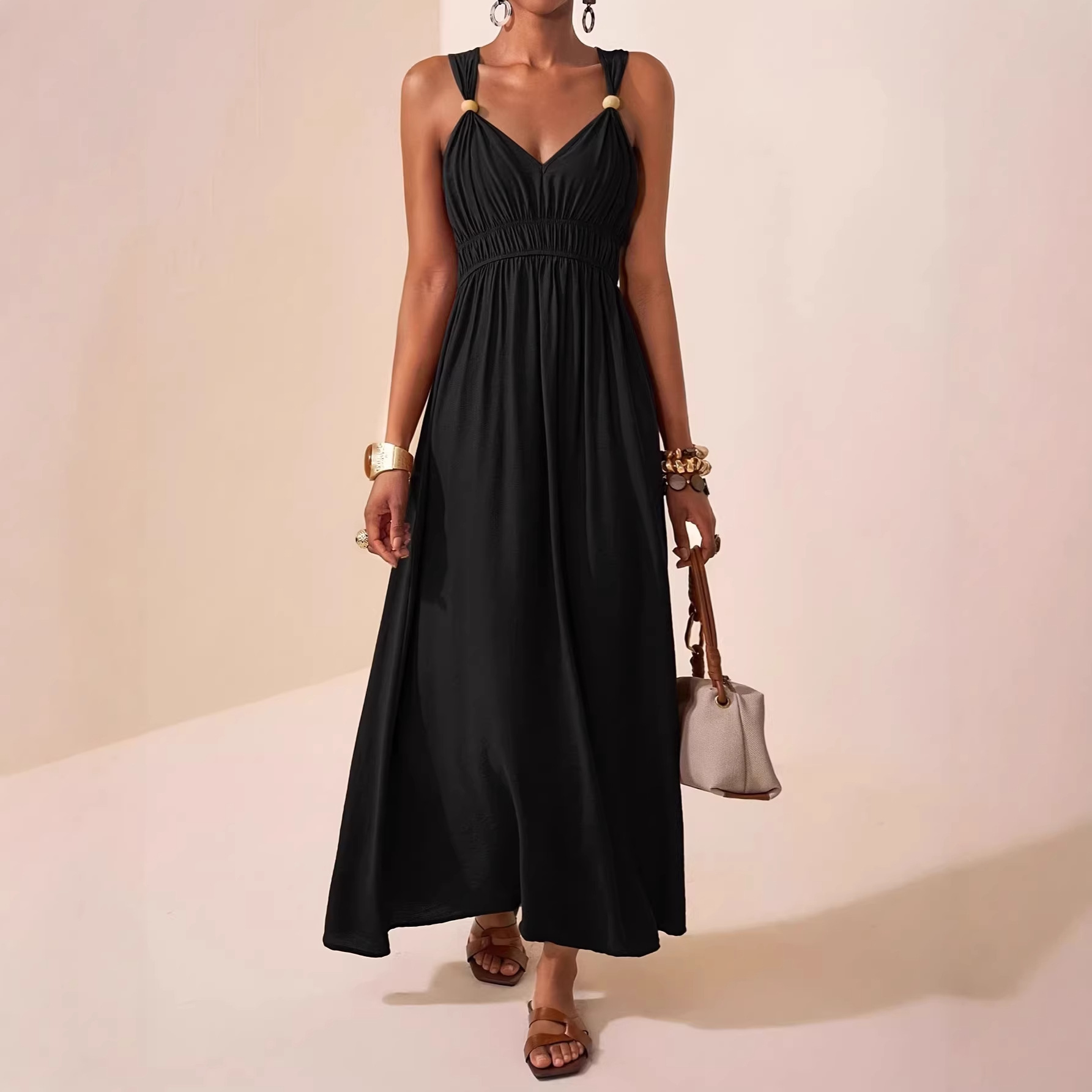 Women's Sleeveless Deep V-Neck A-Line Maxi Dress