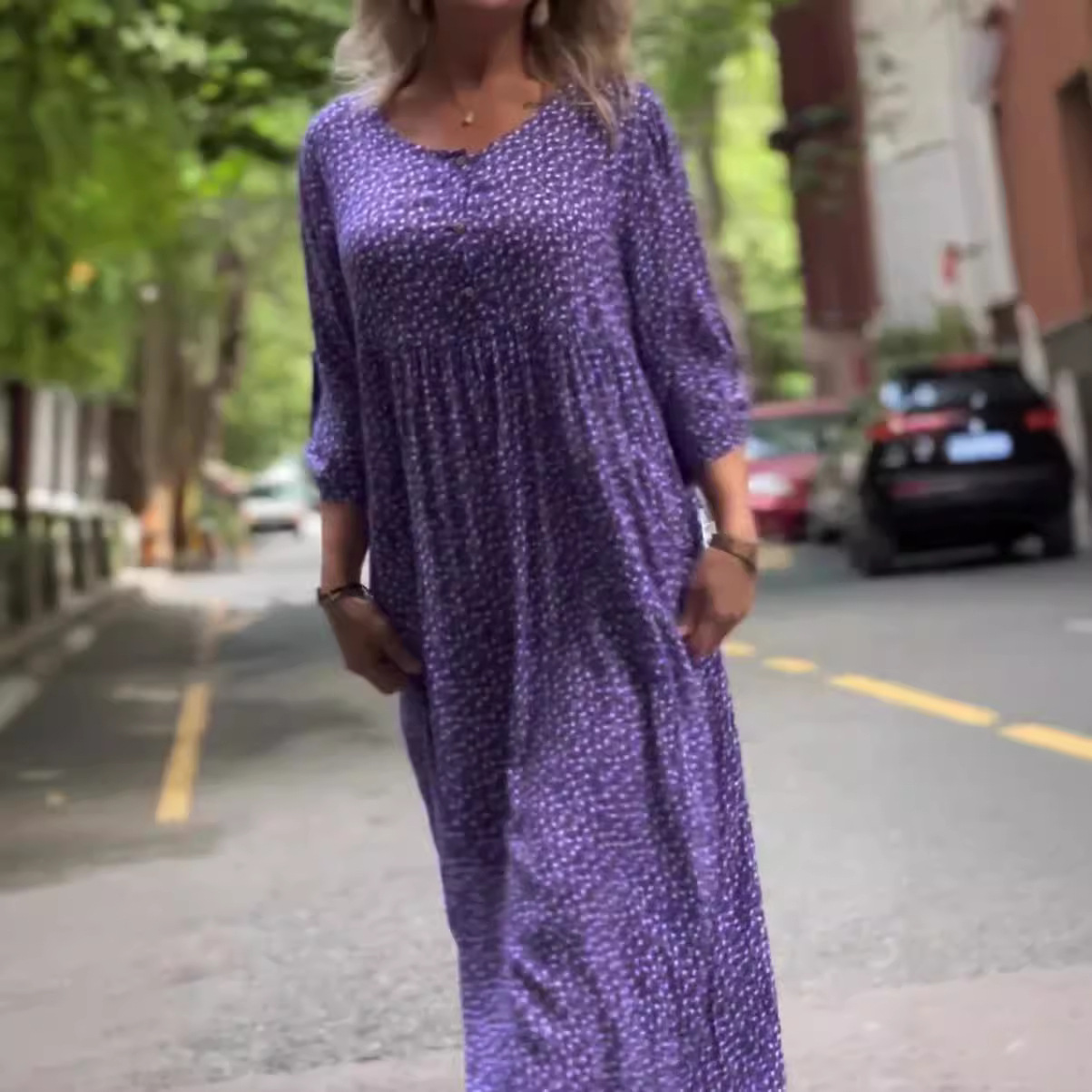 Women's Floral Button Long Sleeve Dress