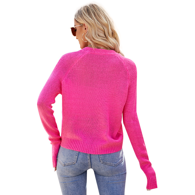 Women's Raglan Sleeve V-Neck Knit Cardigan Lightweight Sweater