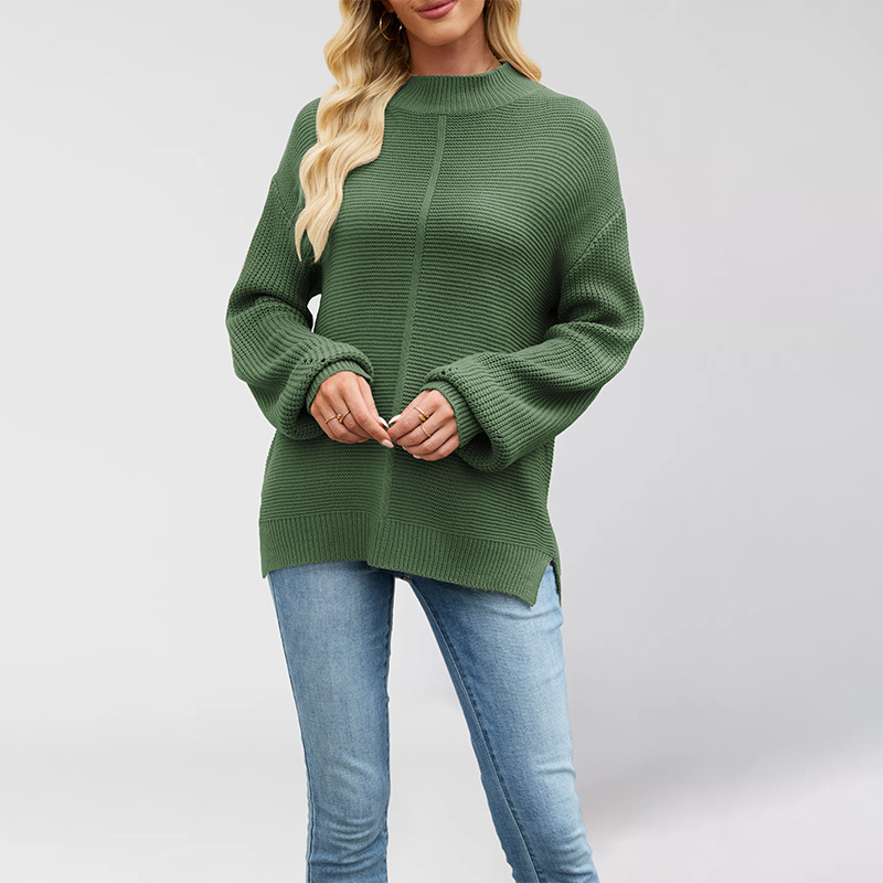 Women's Knit Solid Half Turtleneck Loose Pullover Sweater