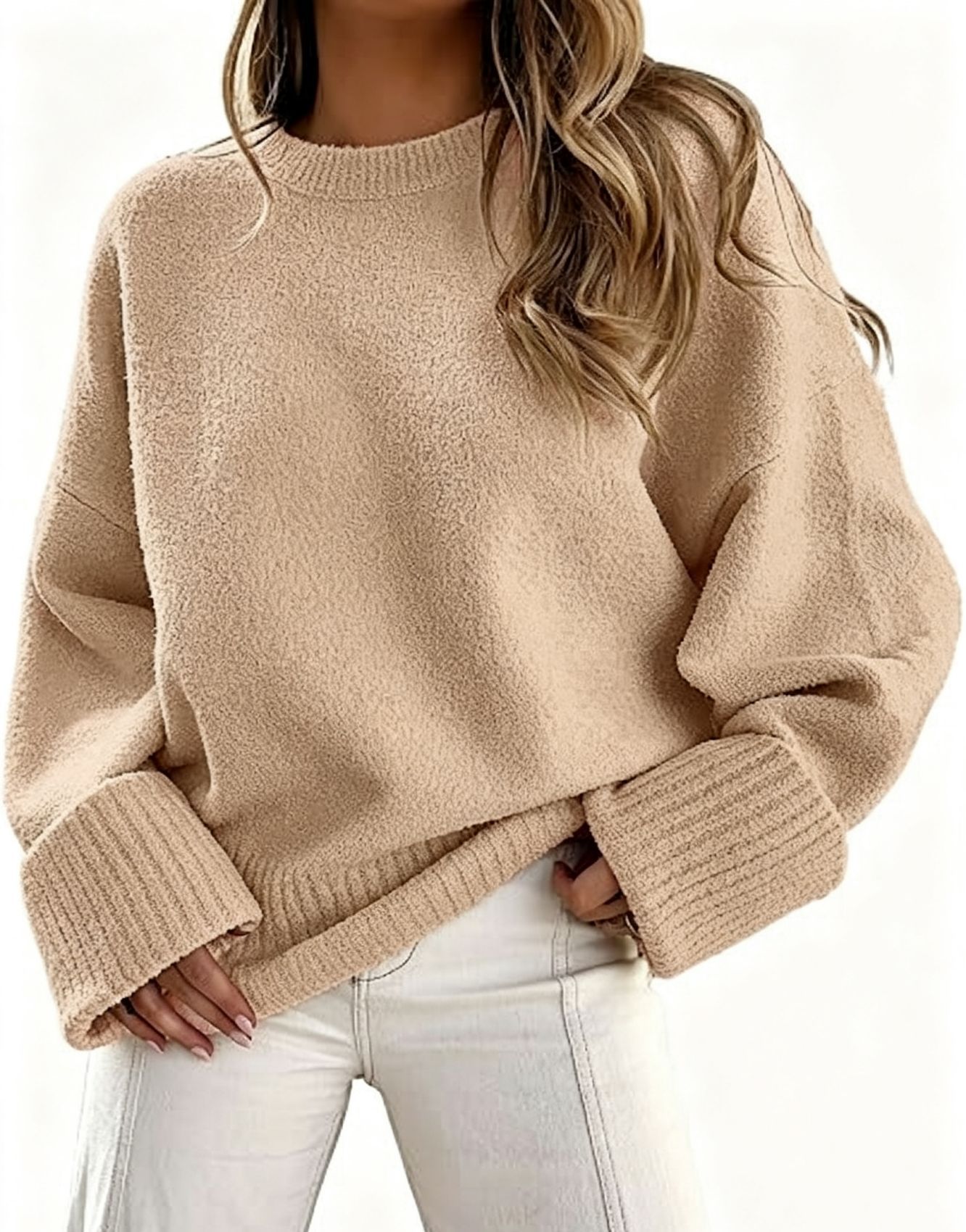 Women's Crewneck Long Sleeve Fuzzy Warm Sweater
