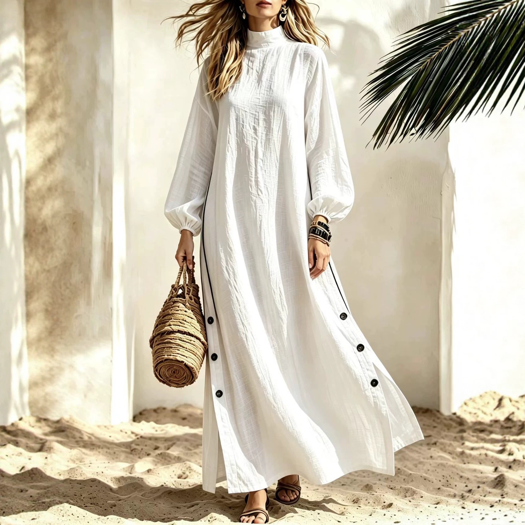 Women's Half-Turtleneck Long-Sleeve Loose Casual Dress