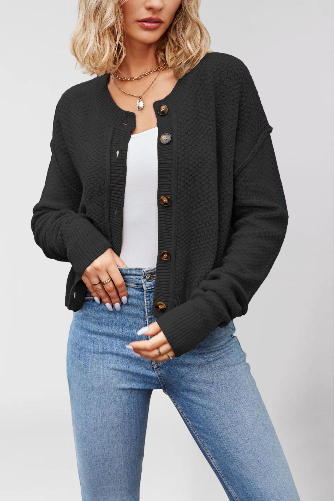 Women's Knit Cardigan Single-Breasted Button-Up Commuter Sweater Coat