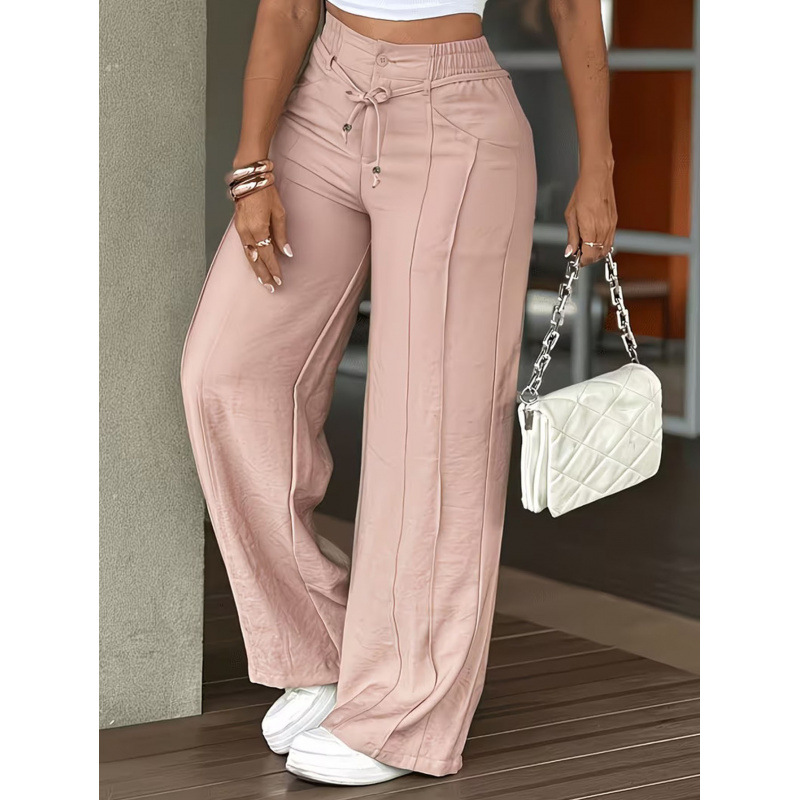 Women's Casual Straight-Leg Drawstring Pants with Pintuck Detail