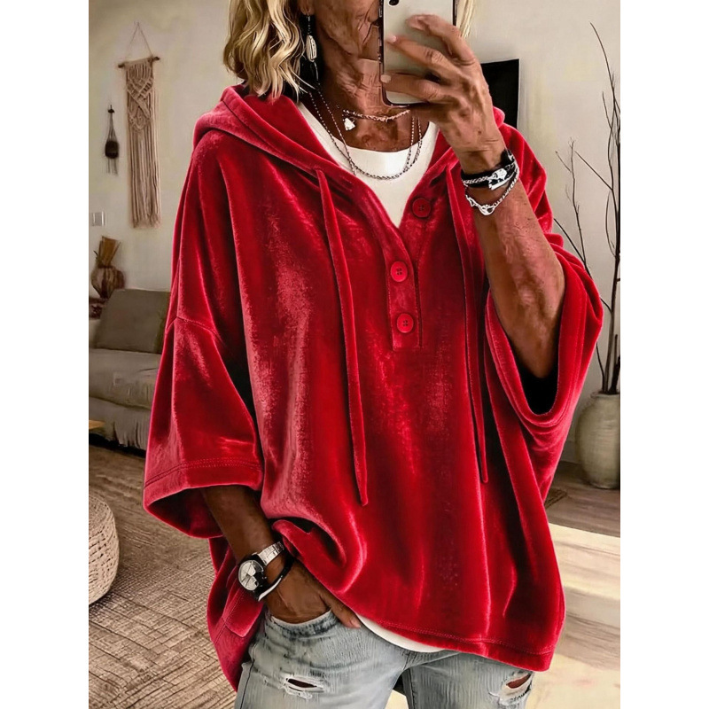 Women's Solid Velvet 3/4 Sleeve Top