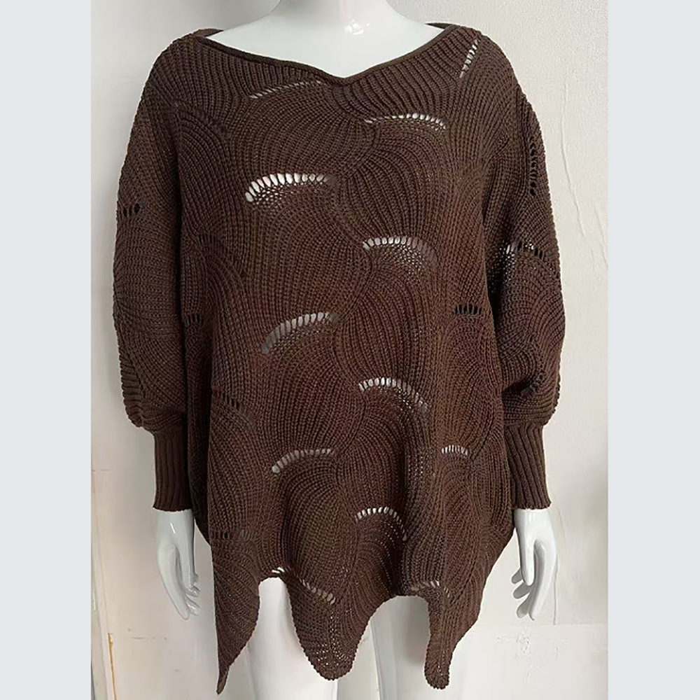 Plus Size Lightweight Knit Sweater Women's Pullover Crew Neck Loose Fit Long Sleeve Hollow Out