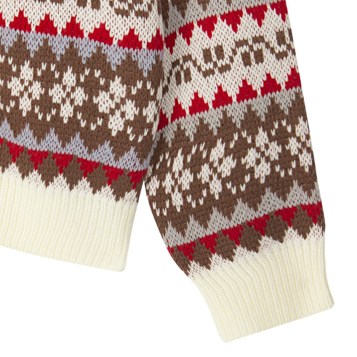 Fair Isle Zigzag Pullover Sweater, Retro Loose Knit, Red