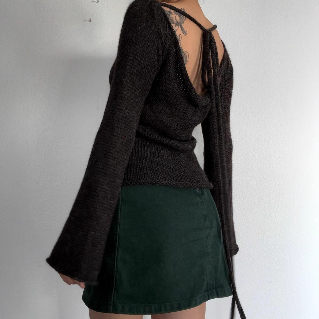 Women's Flared Sleeve Tie-Back Open Back Knit Top