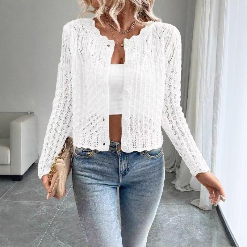 Women's Lightweight Floral Lace Cardigan Long Sleeve Knit Top