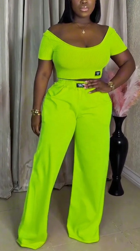 Women's Solid Color Round Neck Short Sleeve Top and Pants Set